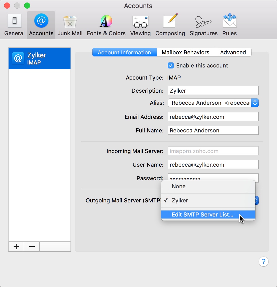 what are server settings for outlook for mac client
